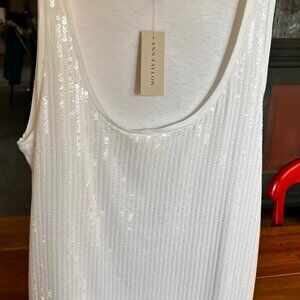 NWT Ann Taylor Summer White Sequin Front Top